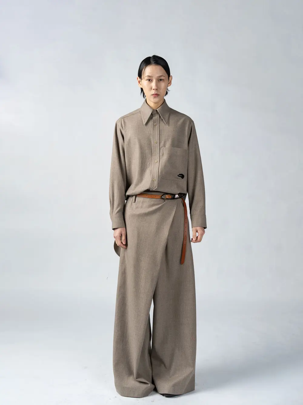 Beigemelange Wool Overfit Shirts