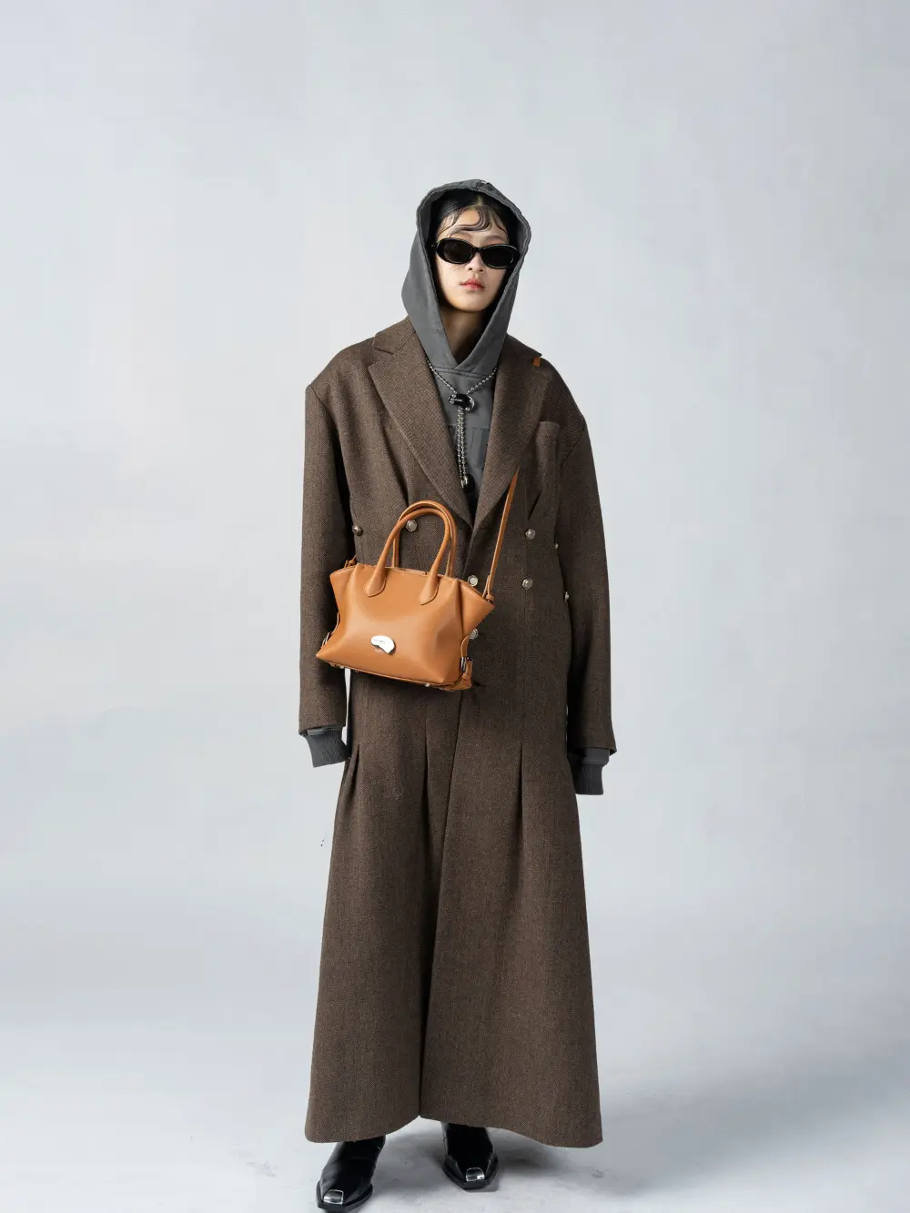Brown Twill Tuck Maxi Coat