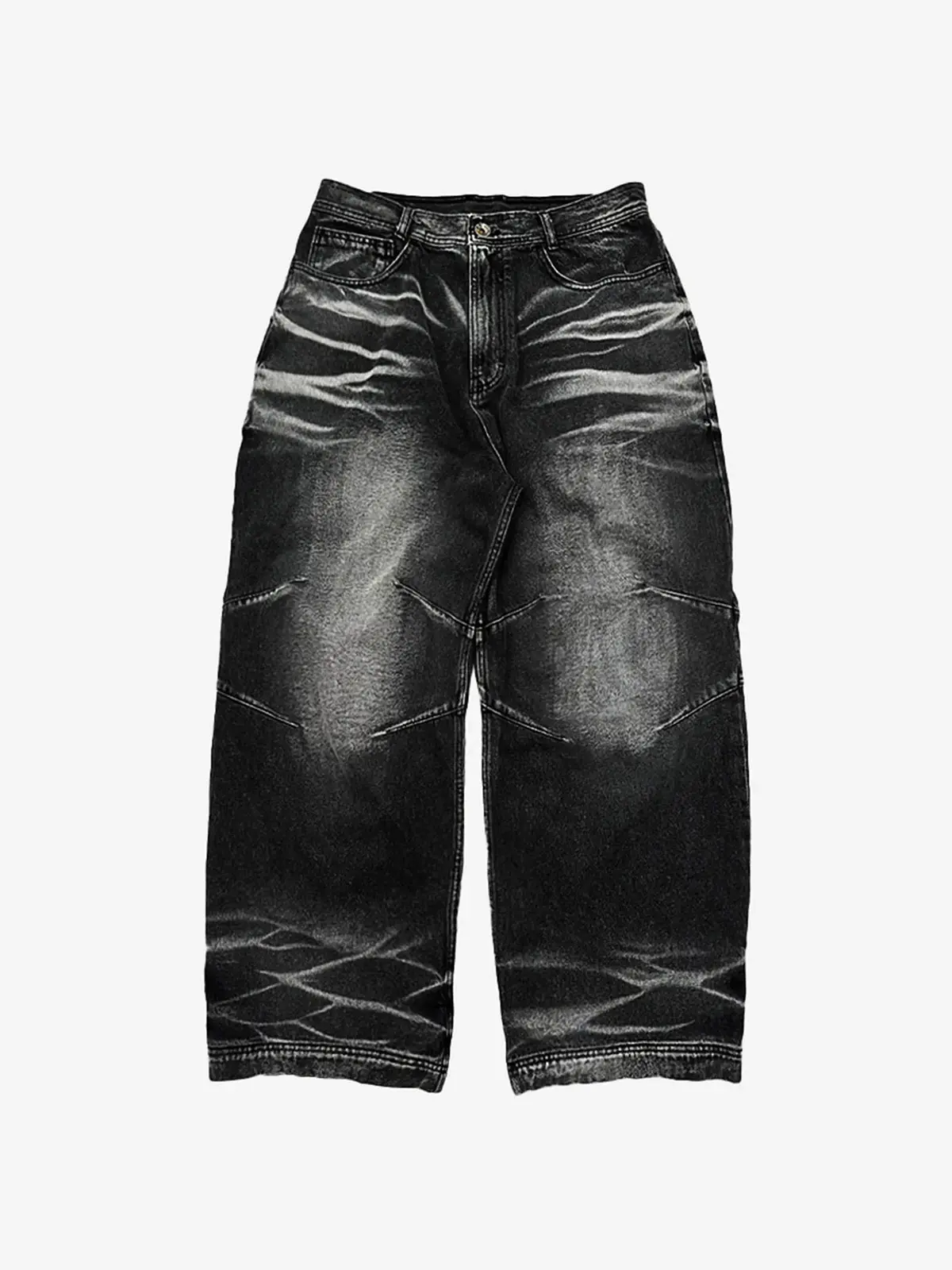 Embossed Wave Washing Wide Denim Pants Black