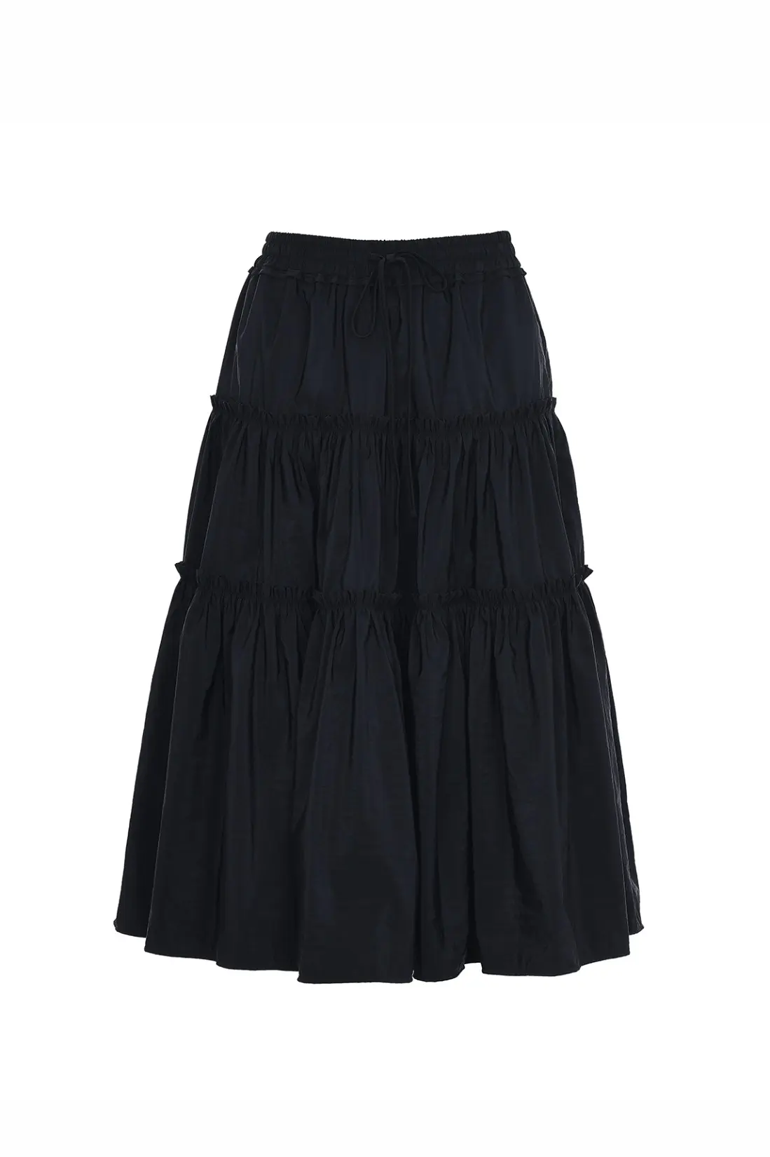 Shirring 3-Tier Layered Skirt Black