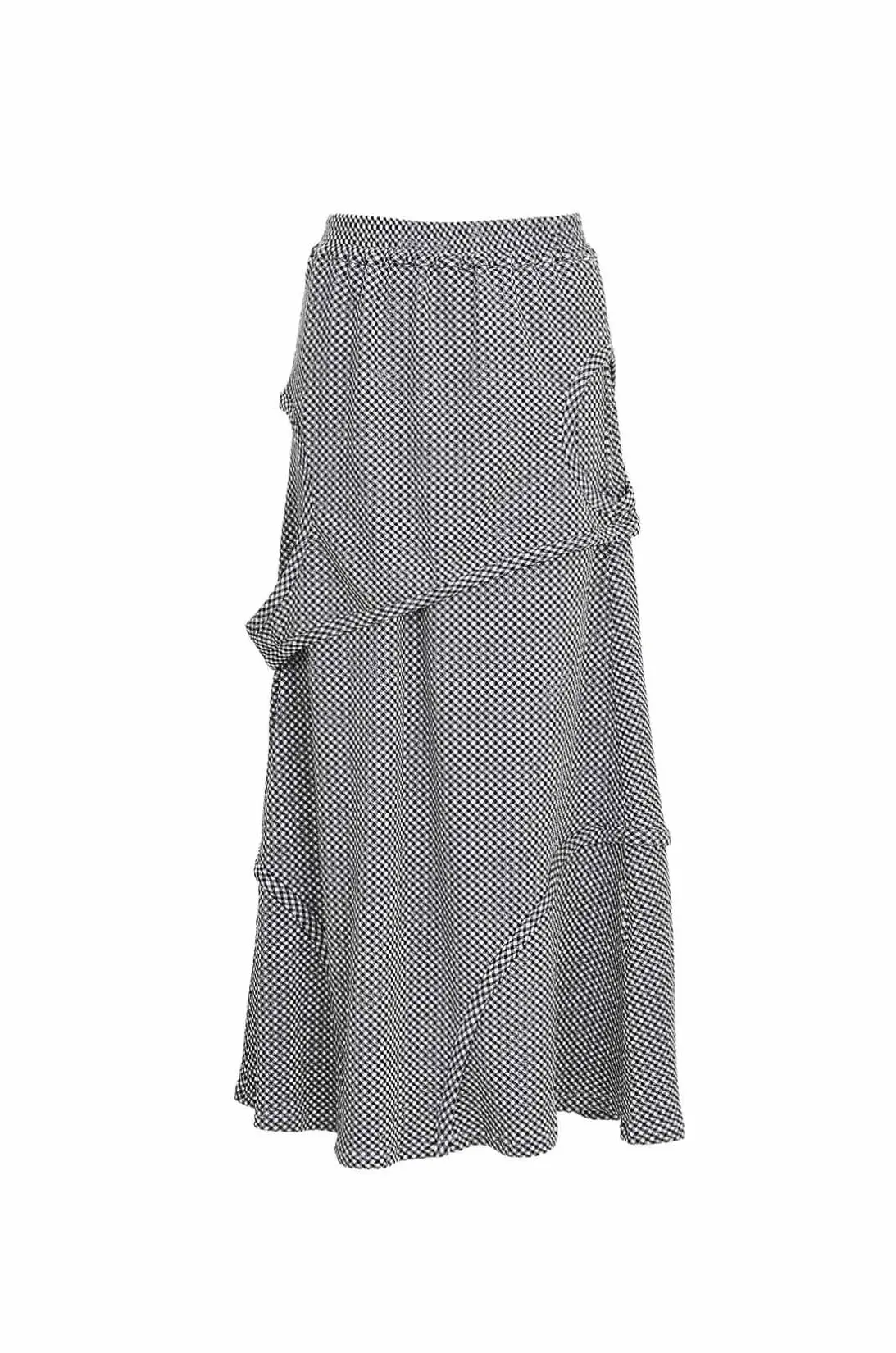Cut-Out Detail Banding Skirt Black Check