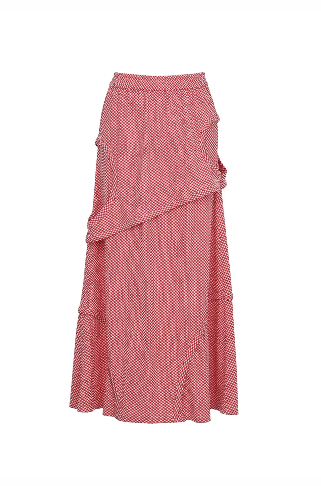 Cut-Out Detail Banding Skirt Red Check