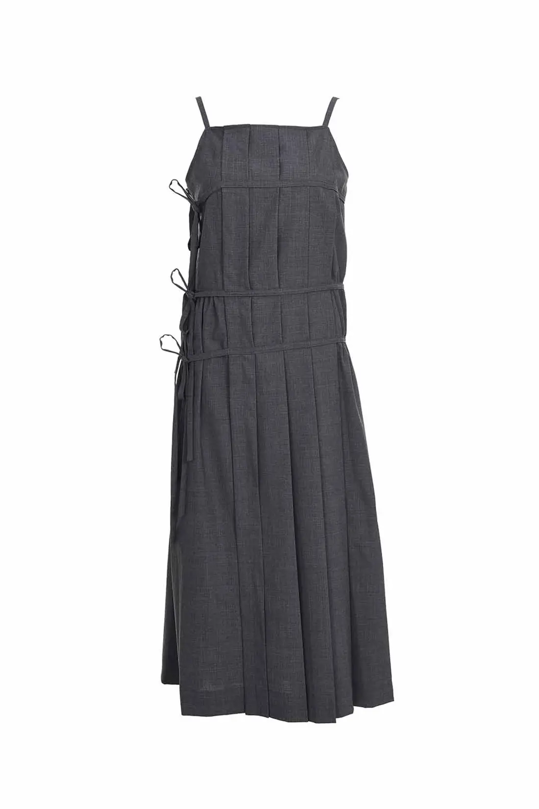 Pleats Wrap Detail Long Dress Wool Grey