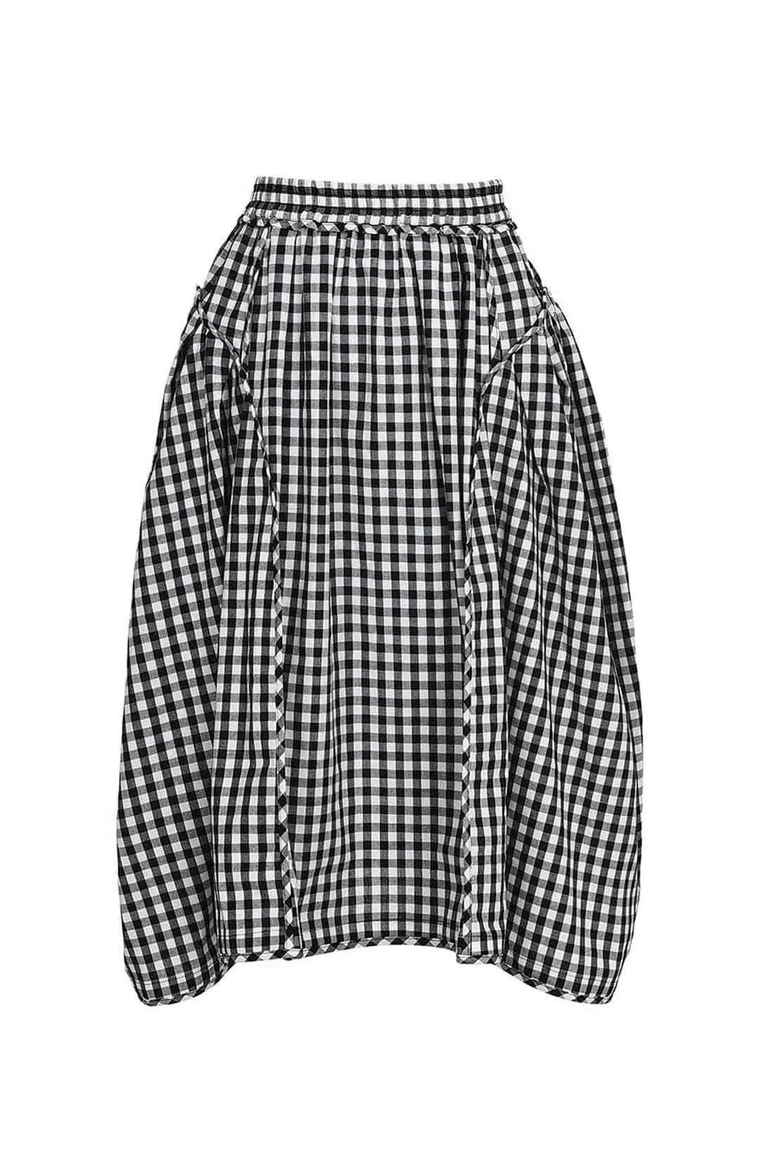 Gingham Check Line Detail Volume Skirt Black