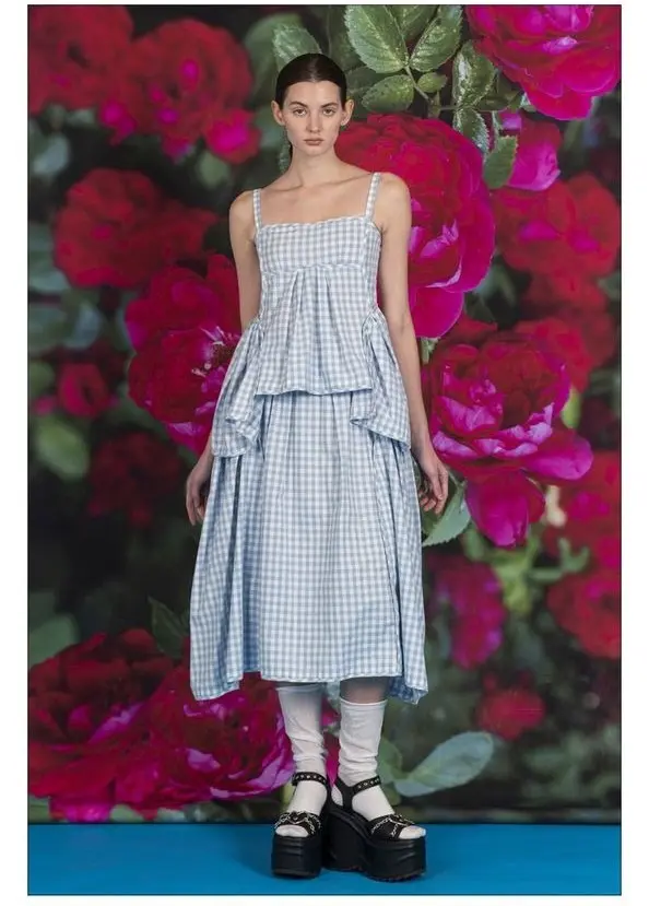 Gingham Check Cutting Line Top Blue