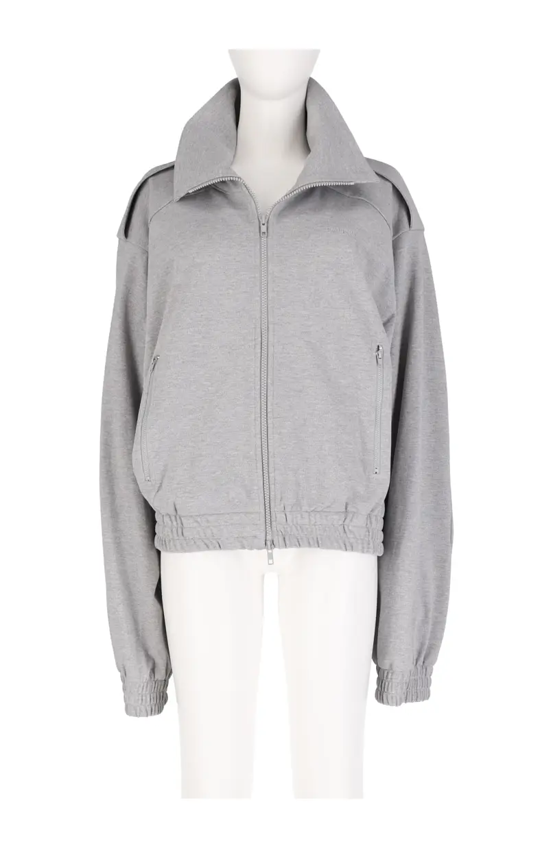 Grey Half Neck Epaulette Zip-Up