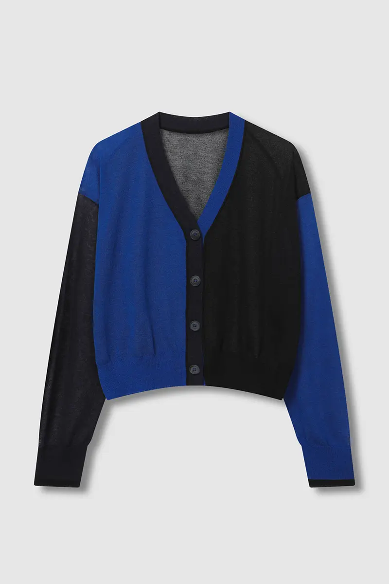 Color Mix Sheer Knit Cardigan Blue PT
