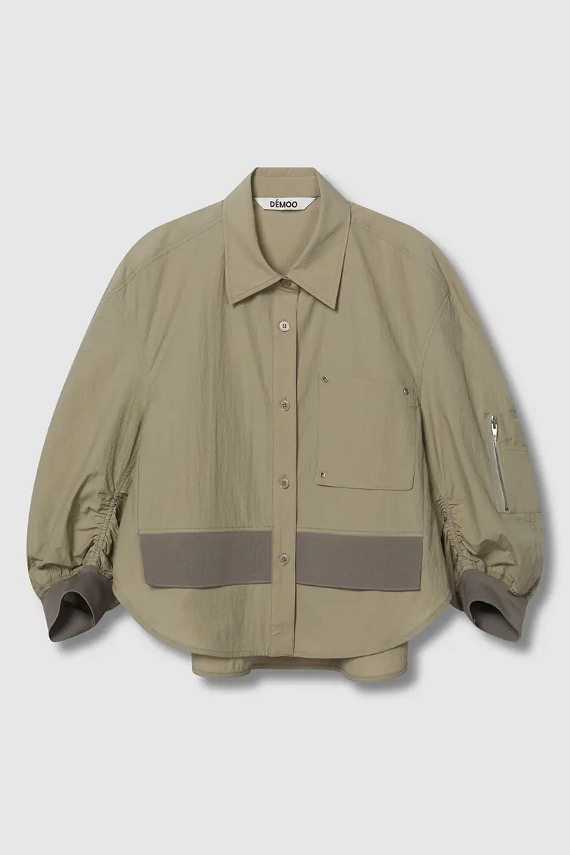 Back Shirring Collar Jacket Khaki Beige