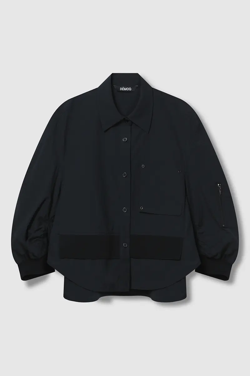 Back Shirring Collar Jacket Dark Grey