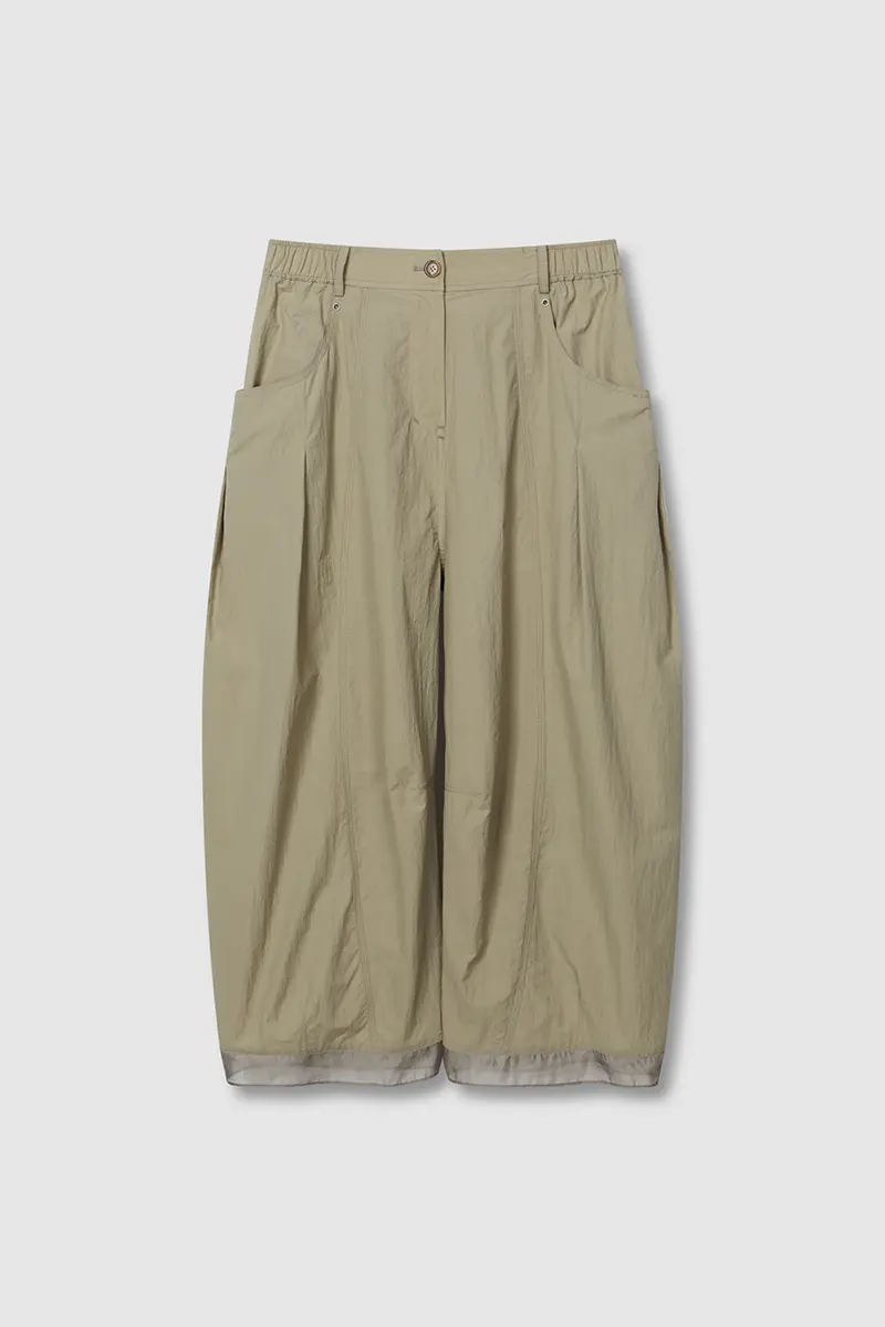 Eyelet Point Tuck Pants Khaki Beige