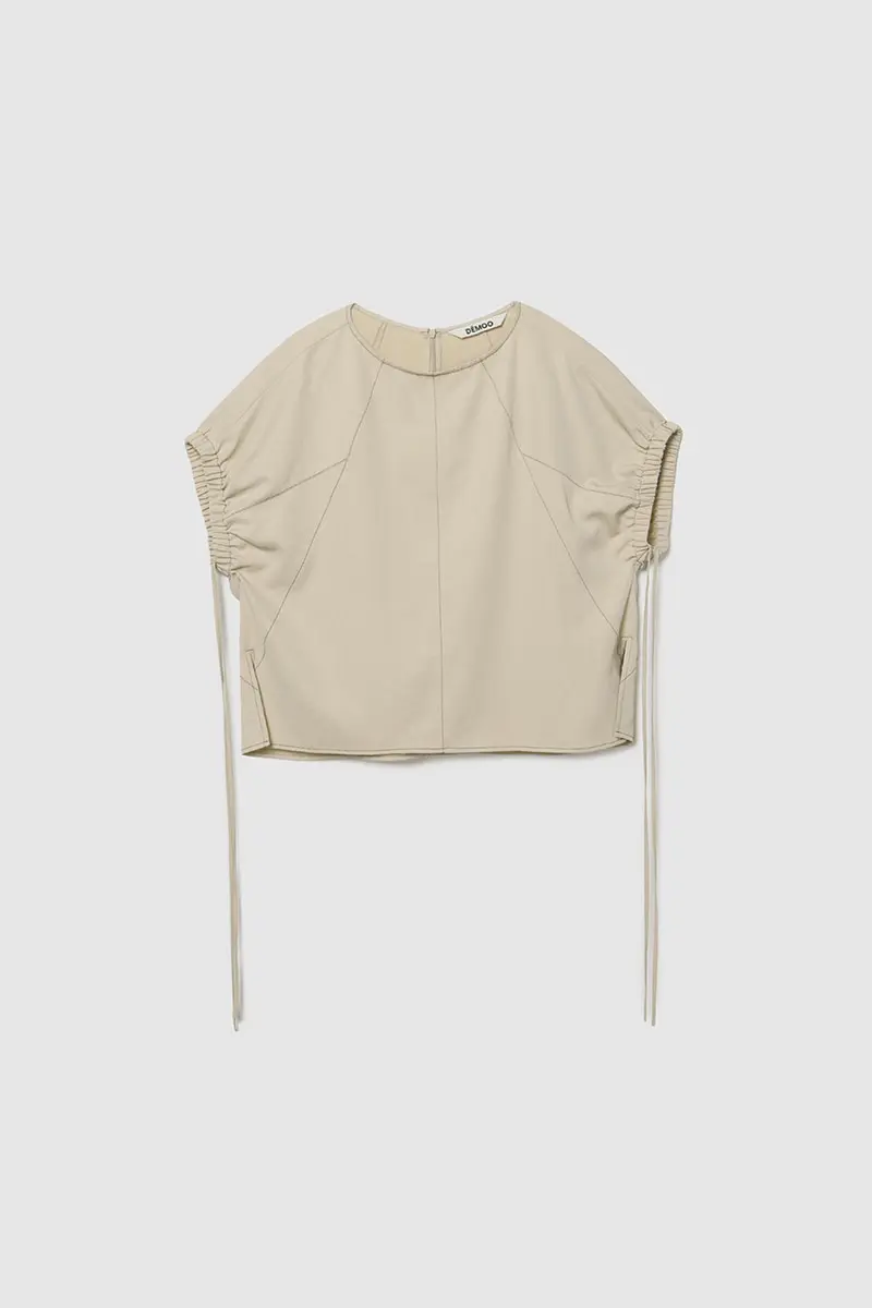Curved Cut Stitch Blouse Beige