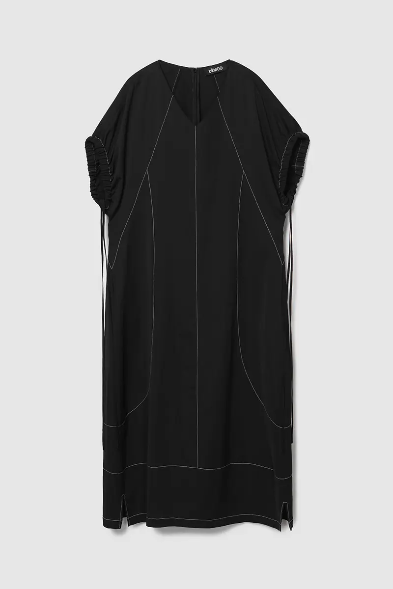 Balloon Stitch Long Dress Black