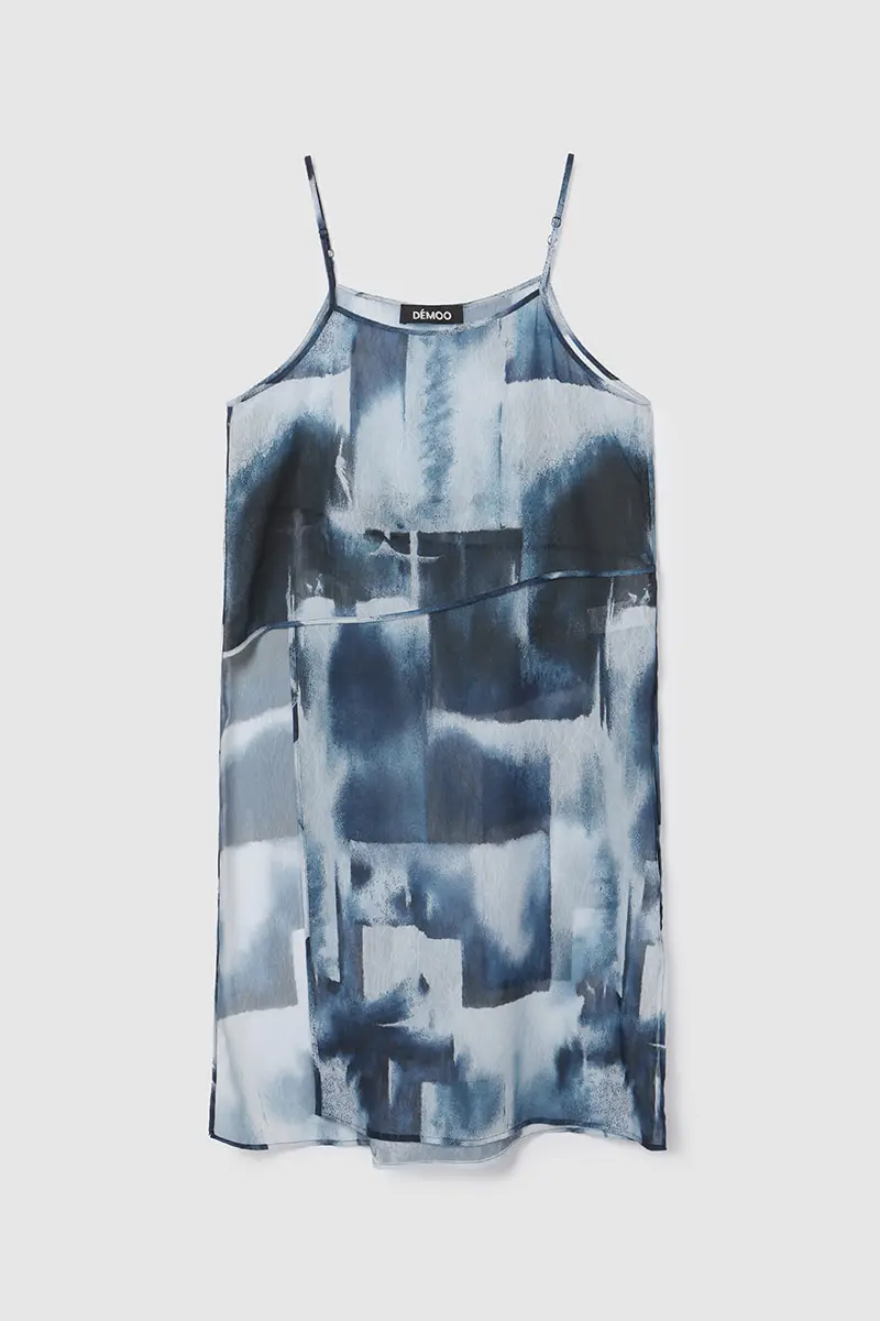 Printed Sleeveless Slit Dress Blue PT