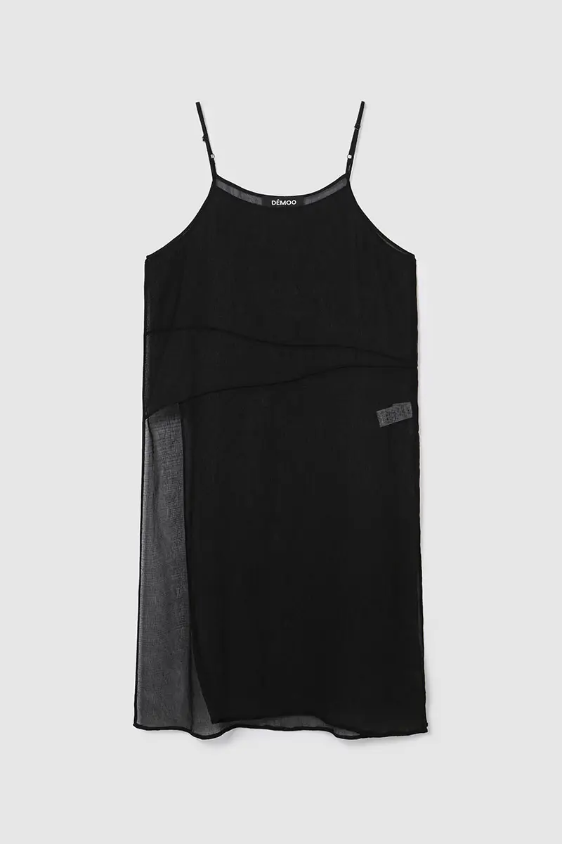Printed Sleeveless Slit Dress Black