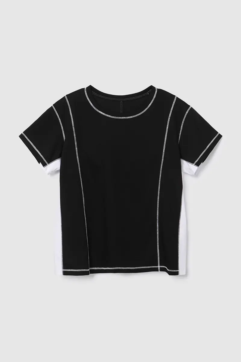 Color Block Panel Half T-Shirt Black