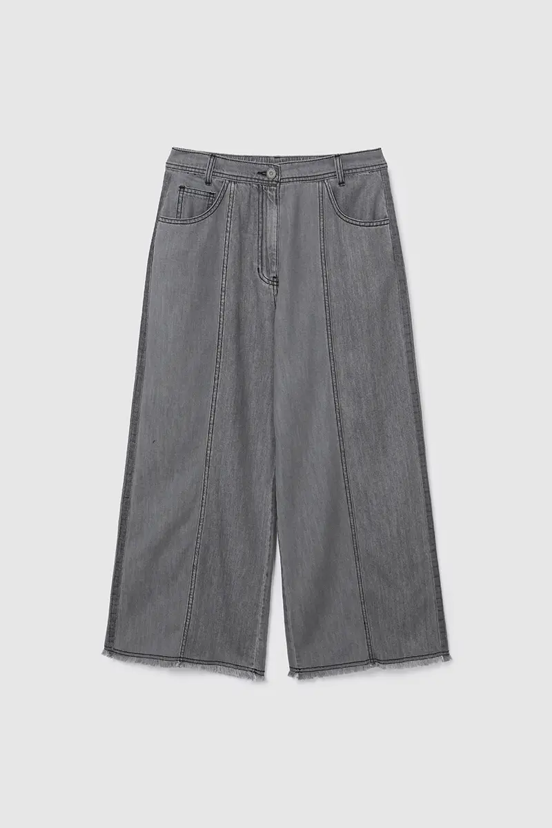 Wide Two-Tone Denim Pants Grey