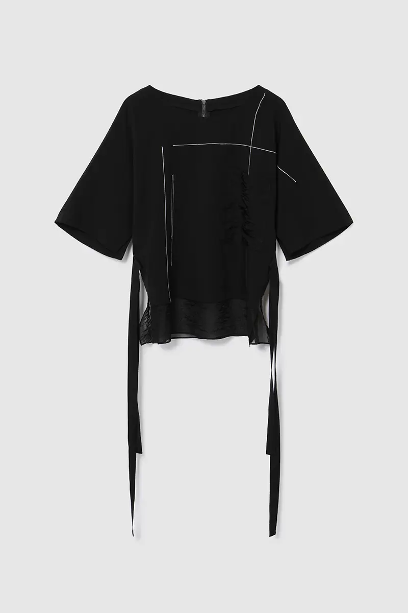 Contrast Stitch Blouse Black