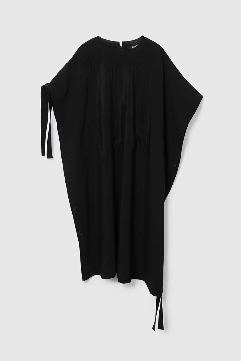Texture Block Stitch Dress Black