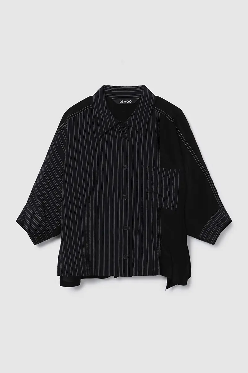 Stripe Panel Blouse Black PT