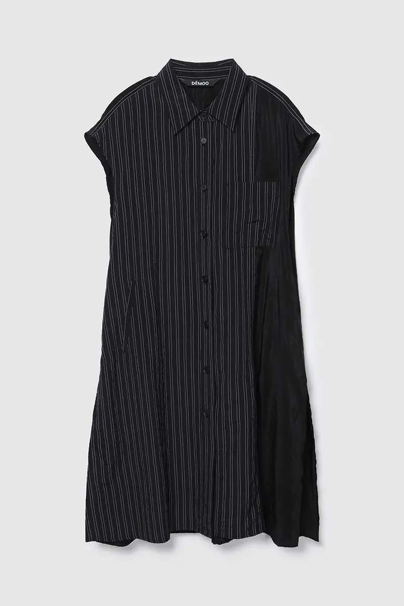 Stripe Panel Long Vest Black PT