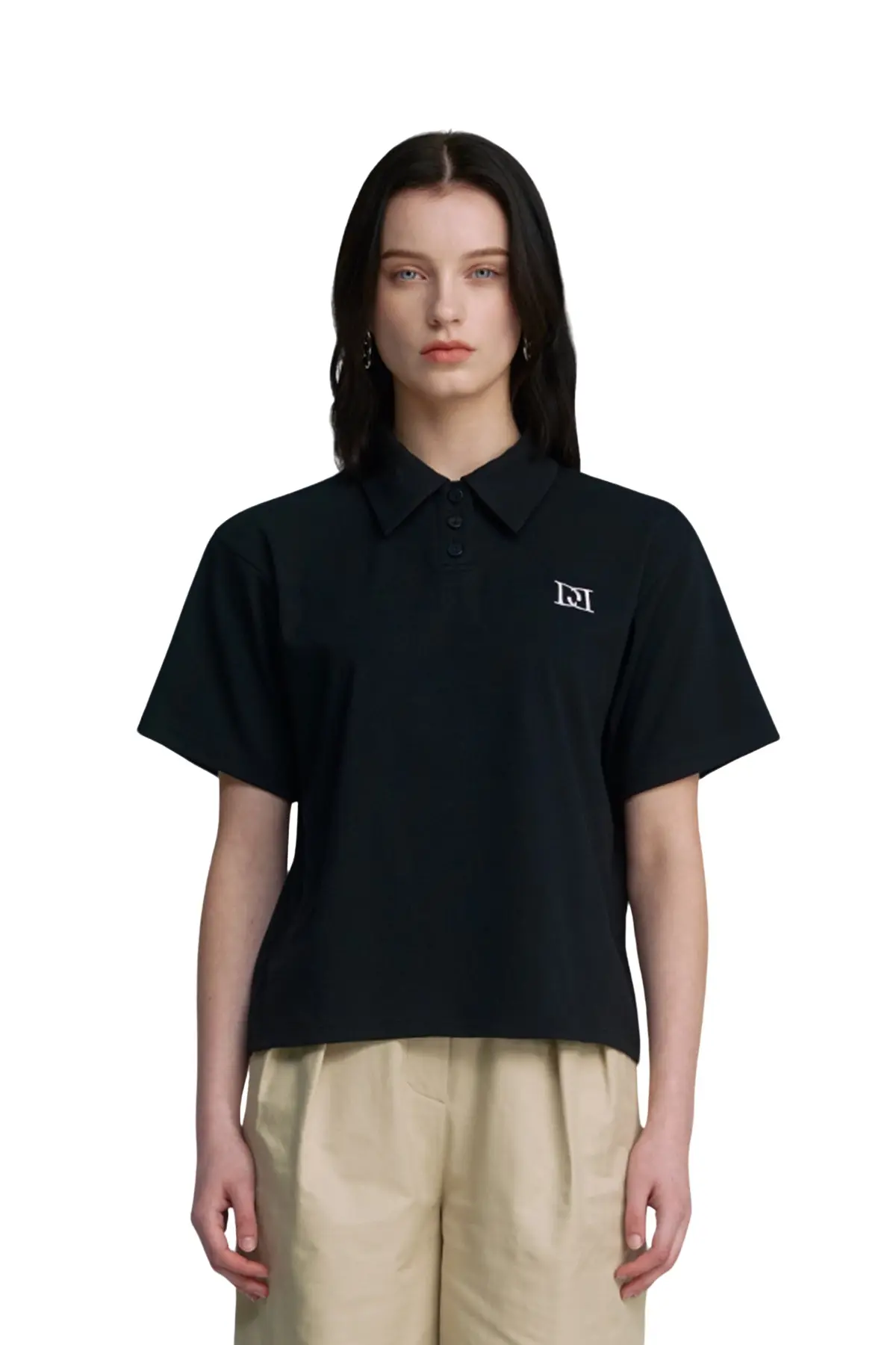 Embroidery Pique T-shirt (BLACK)