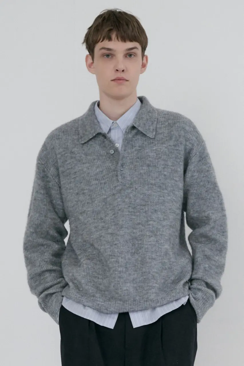 Unisex Hairy Collared Sweater (Melange Grey)
