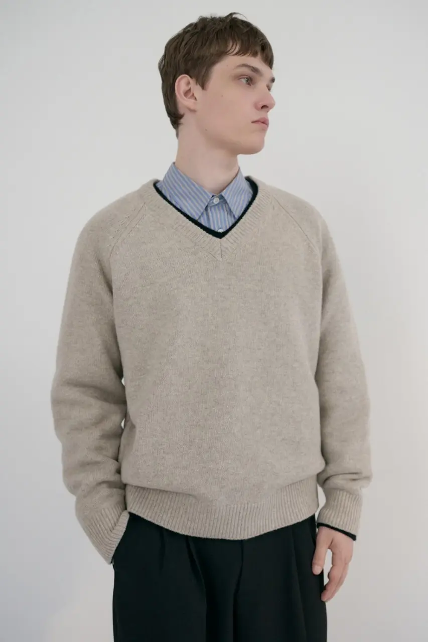 Unisex Soft Volume V-Neck Sweater (Light Pebble)