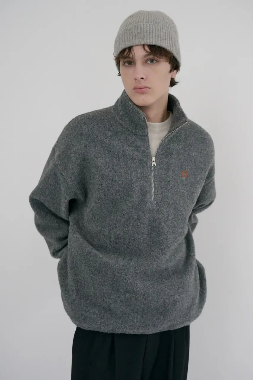 Unisex Half Zip-Up Fleece Sweatshirt (Melange Grey)