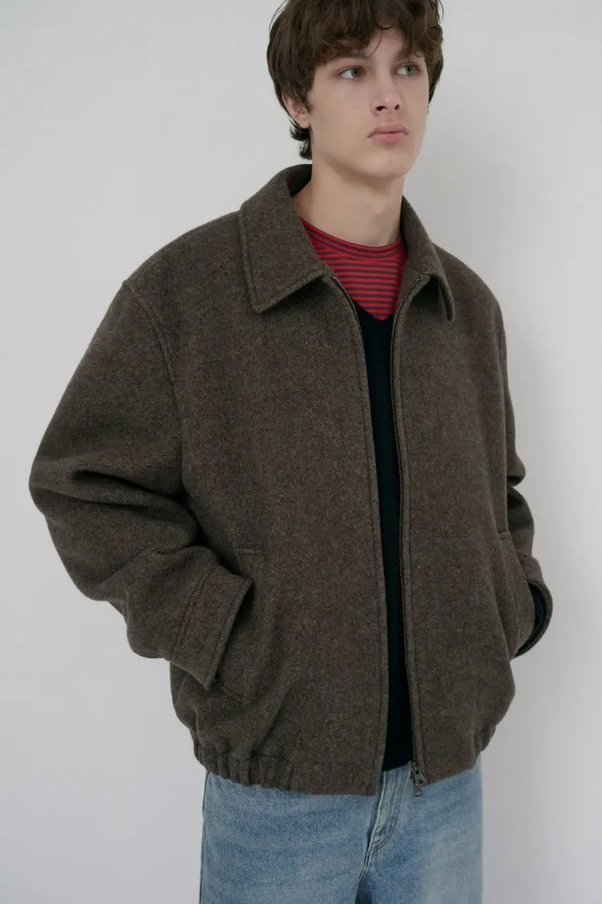 Unisex Collared Wool Blouson (Brown Melange)
