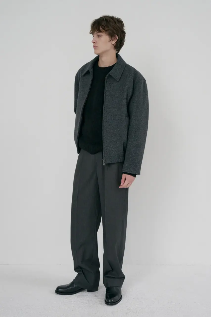 Unisex Collared Wool Blouson (Charcoal Grey)