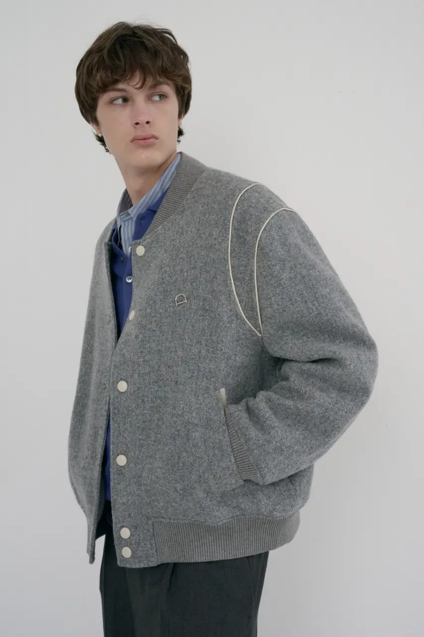 Unisex Bouclé Wool Varsity Jacket Melange Grey