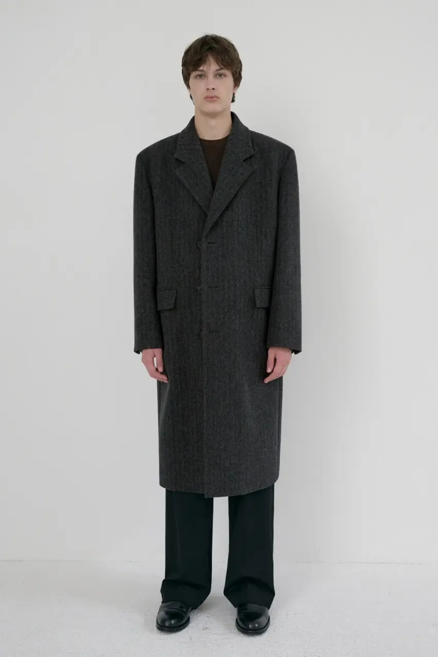 Unisex Boxy Tailored Coat (Grey Herringbone)