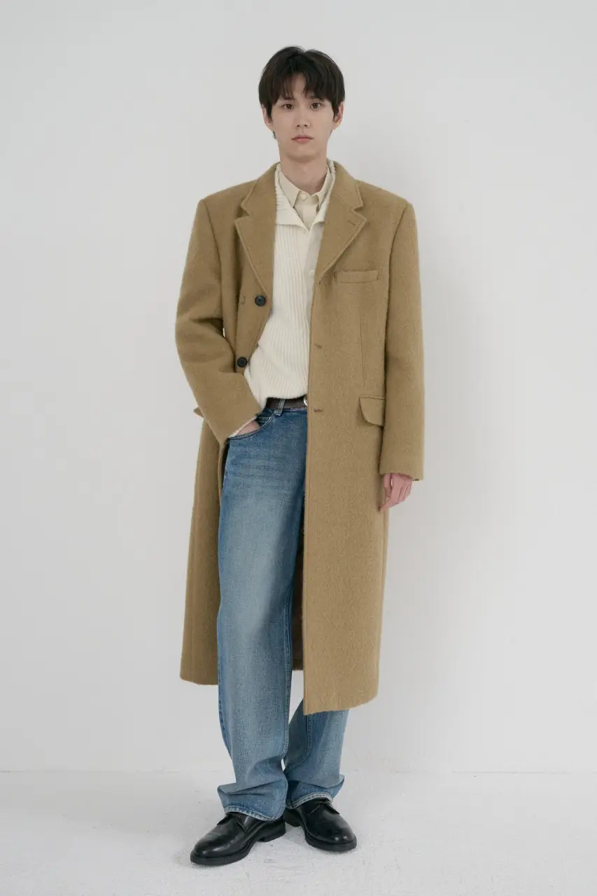 Unisex 2-Way 3 Button Boucle Wool Coat (Camel)