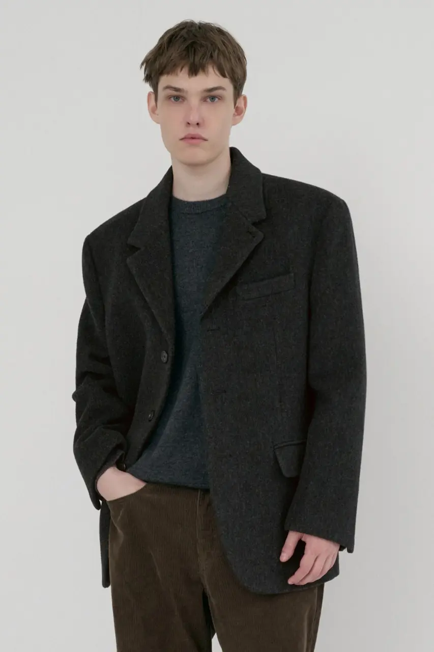 Unisex 3 Button Wool Blazer (Charcoal Grey)