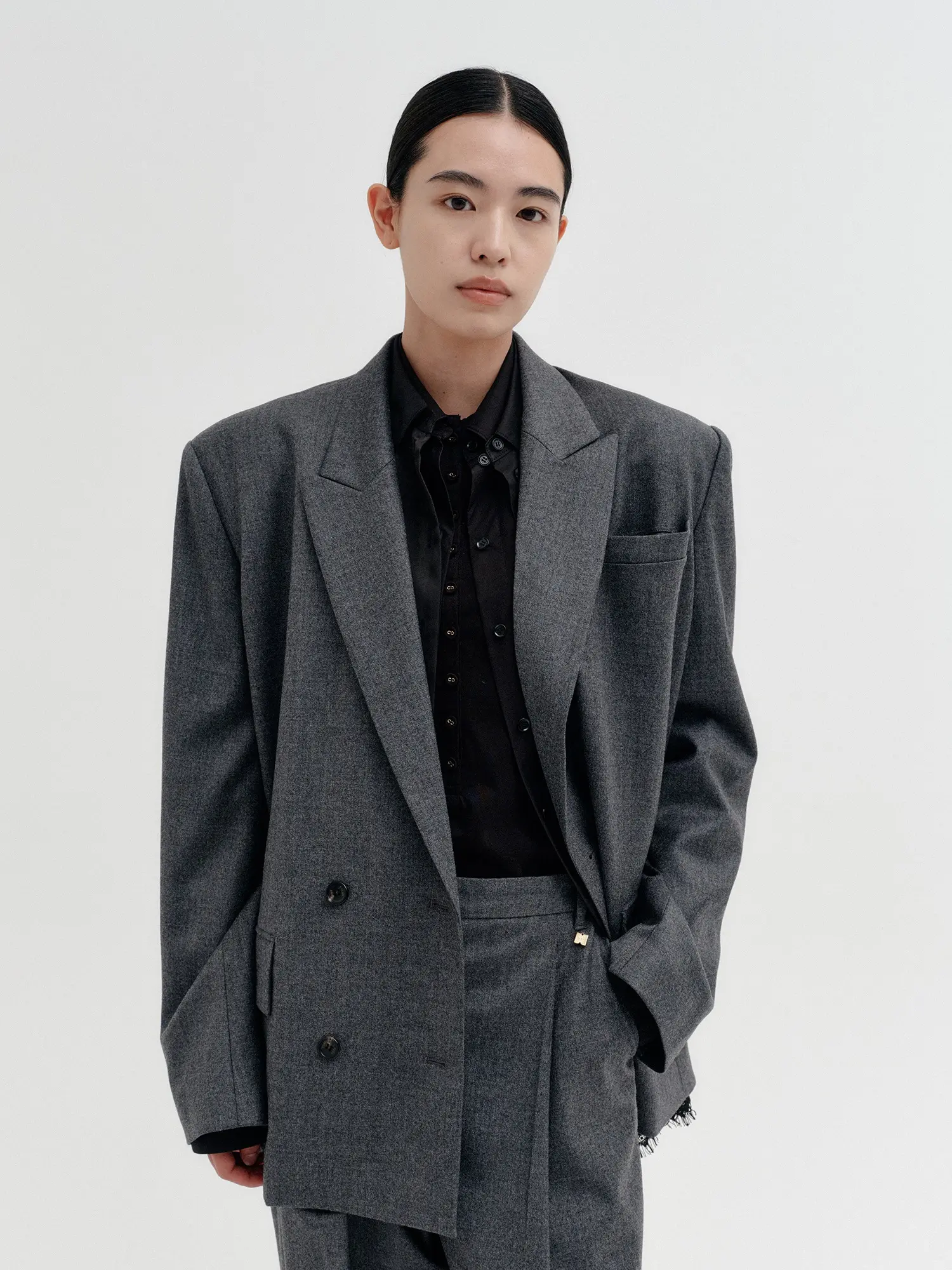 Split Back Lace Panel Jacket - Melange Grey