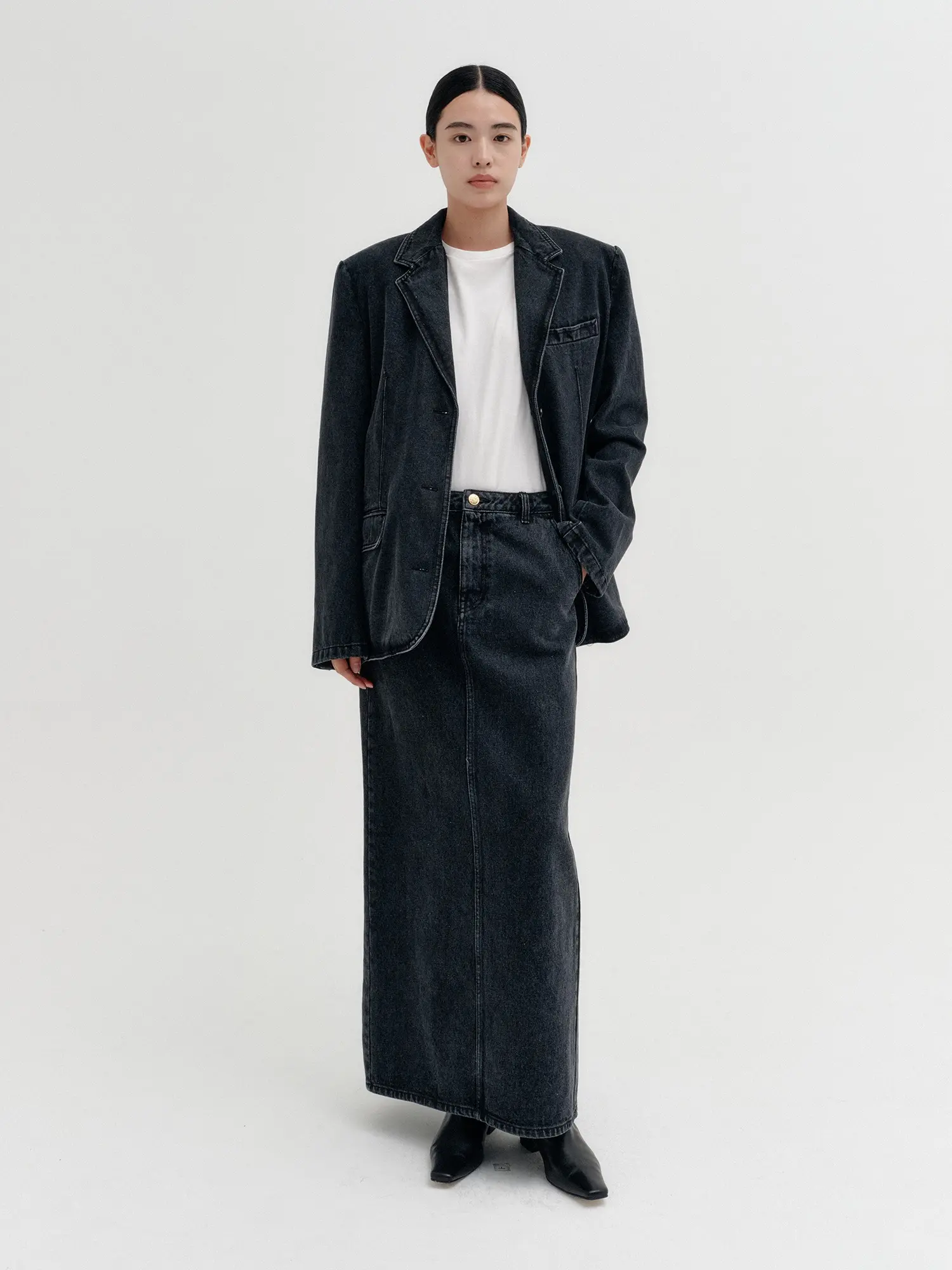 Classic A-Line Denim Skirt - Denim Black