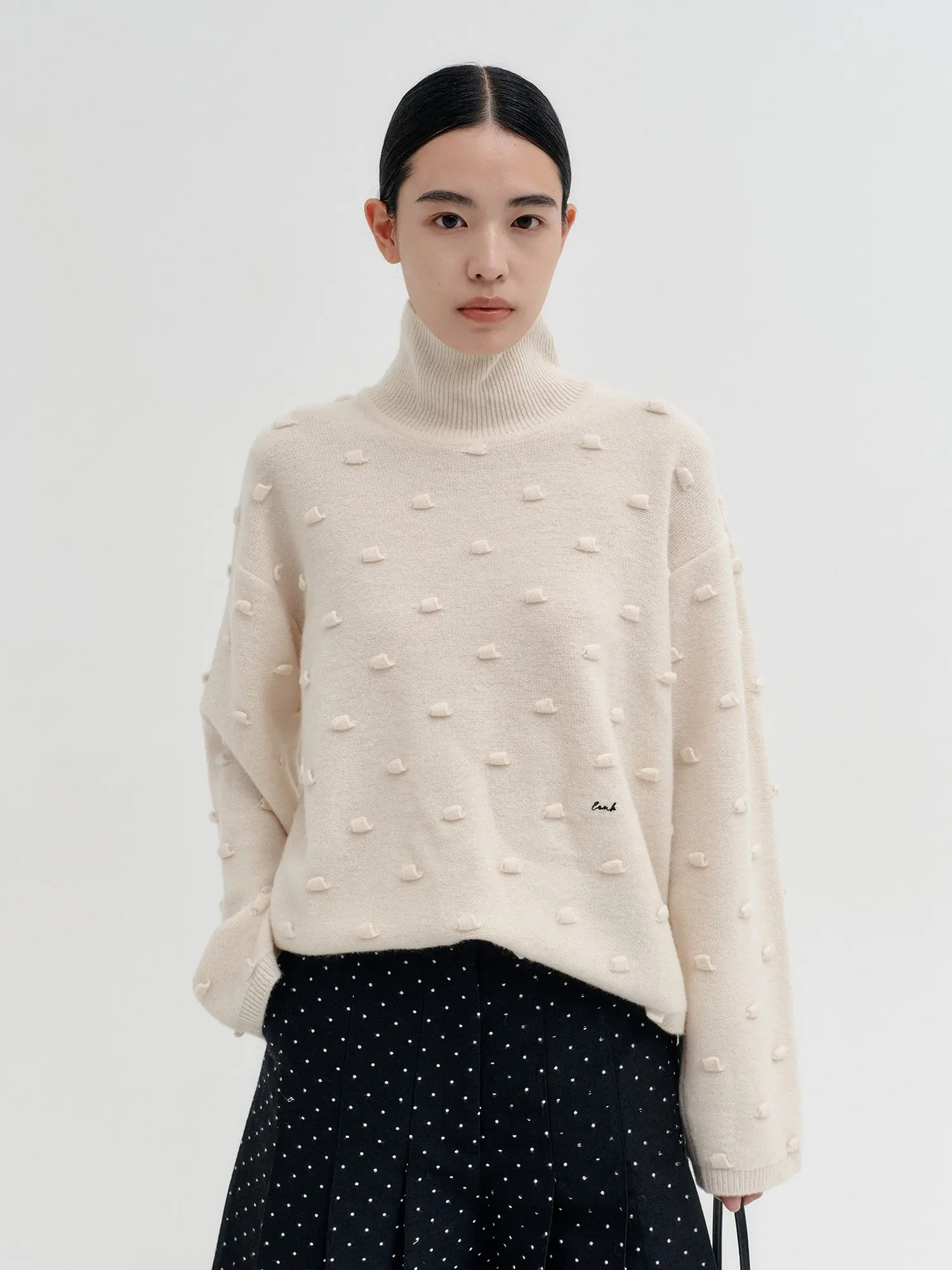 Bubble Knit High Neck Top - Ivory