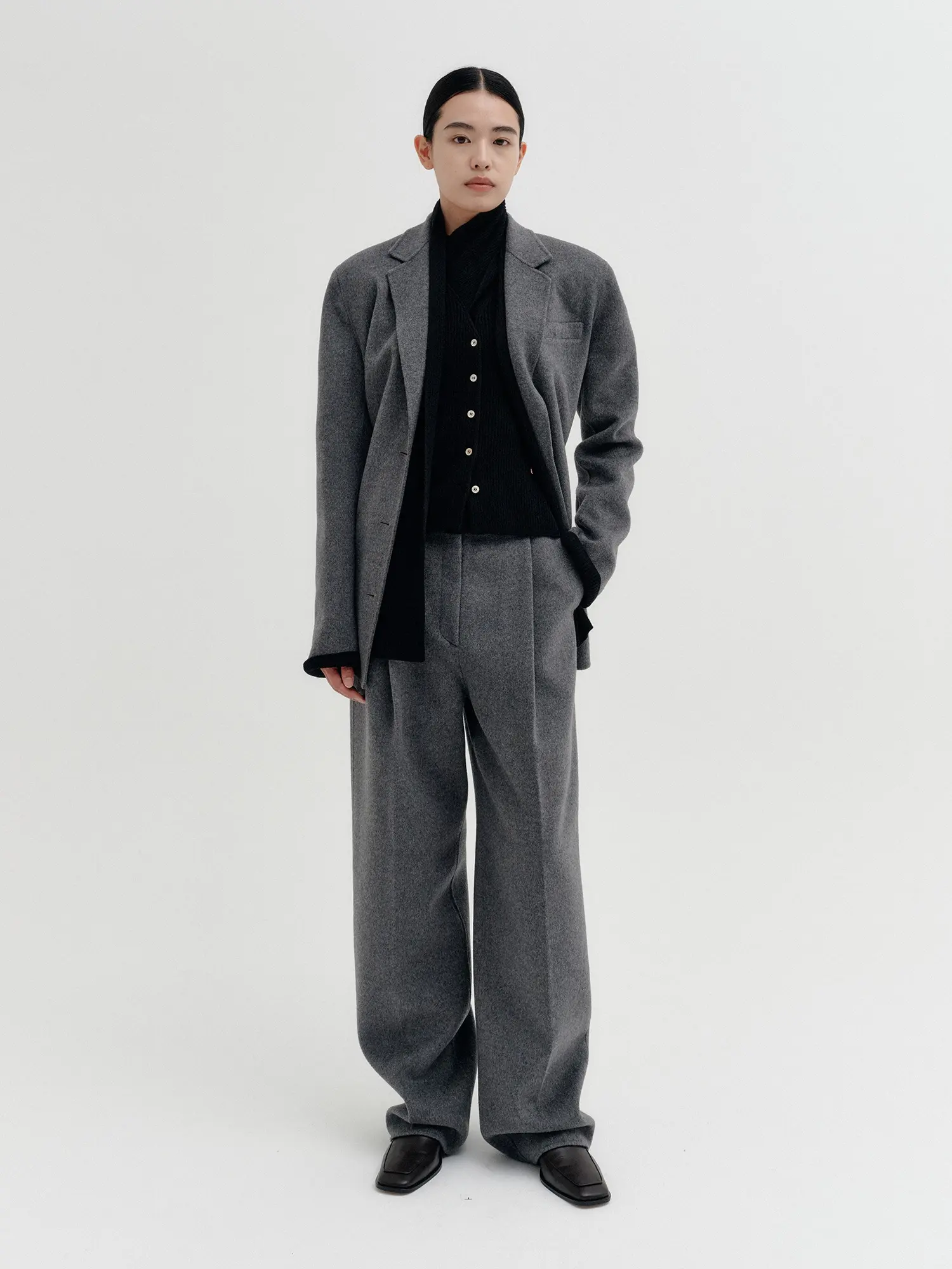 Pinch Front Pants - Melange Grey