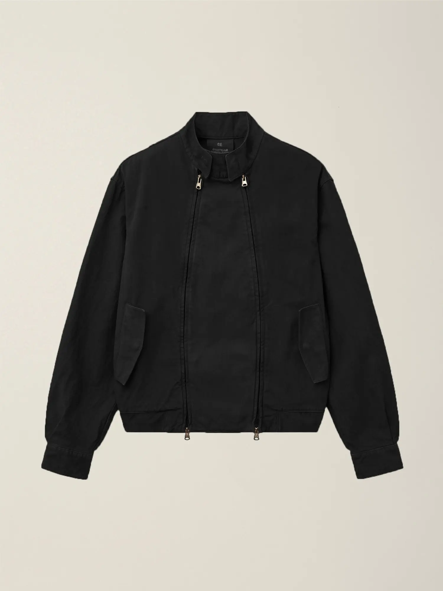 Garment Dyed Double Zip Harrington Jacket (Black)