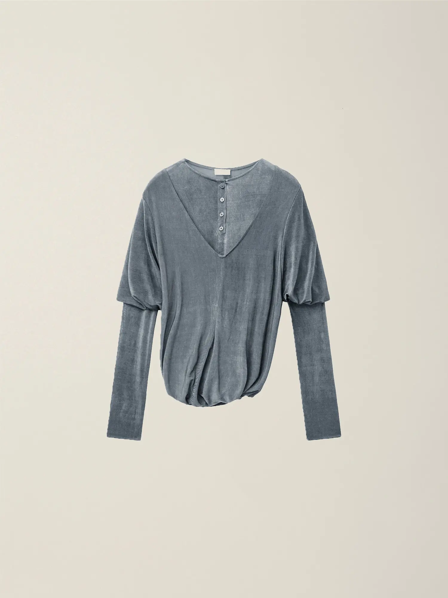 Women's Twisted Layered Sleeve Henley Neck T-Shirt (Charcoal)