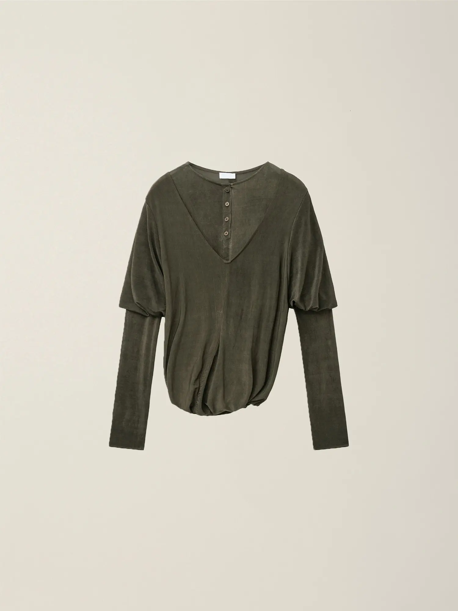 Women's Twisted Layered Sleeve Henley Neck T-Shirt (Camel)