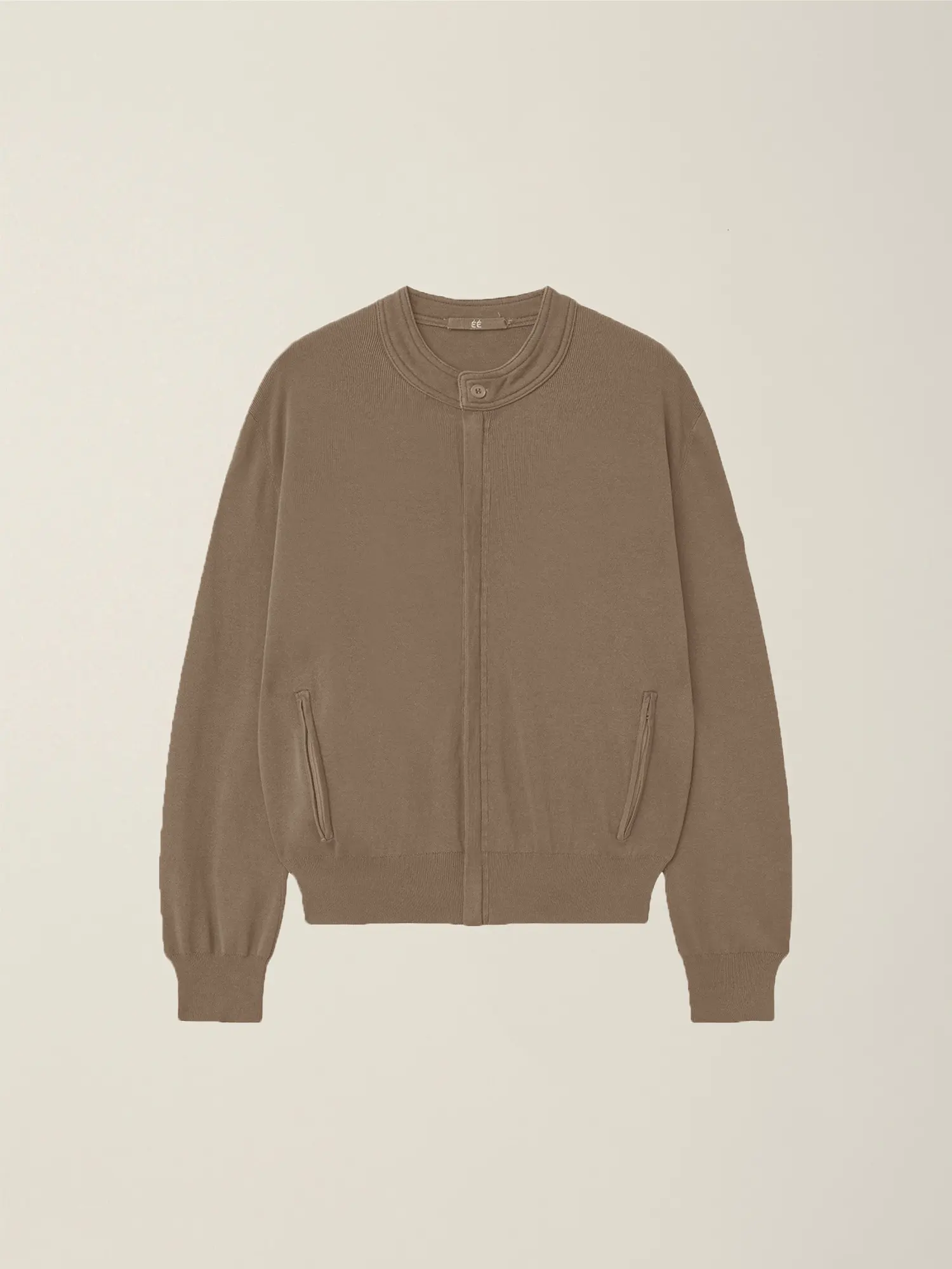Men's Garment Dyed Round Neck Zip-Up Cardigan (Camel)
