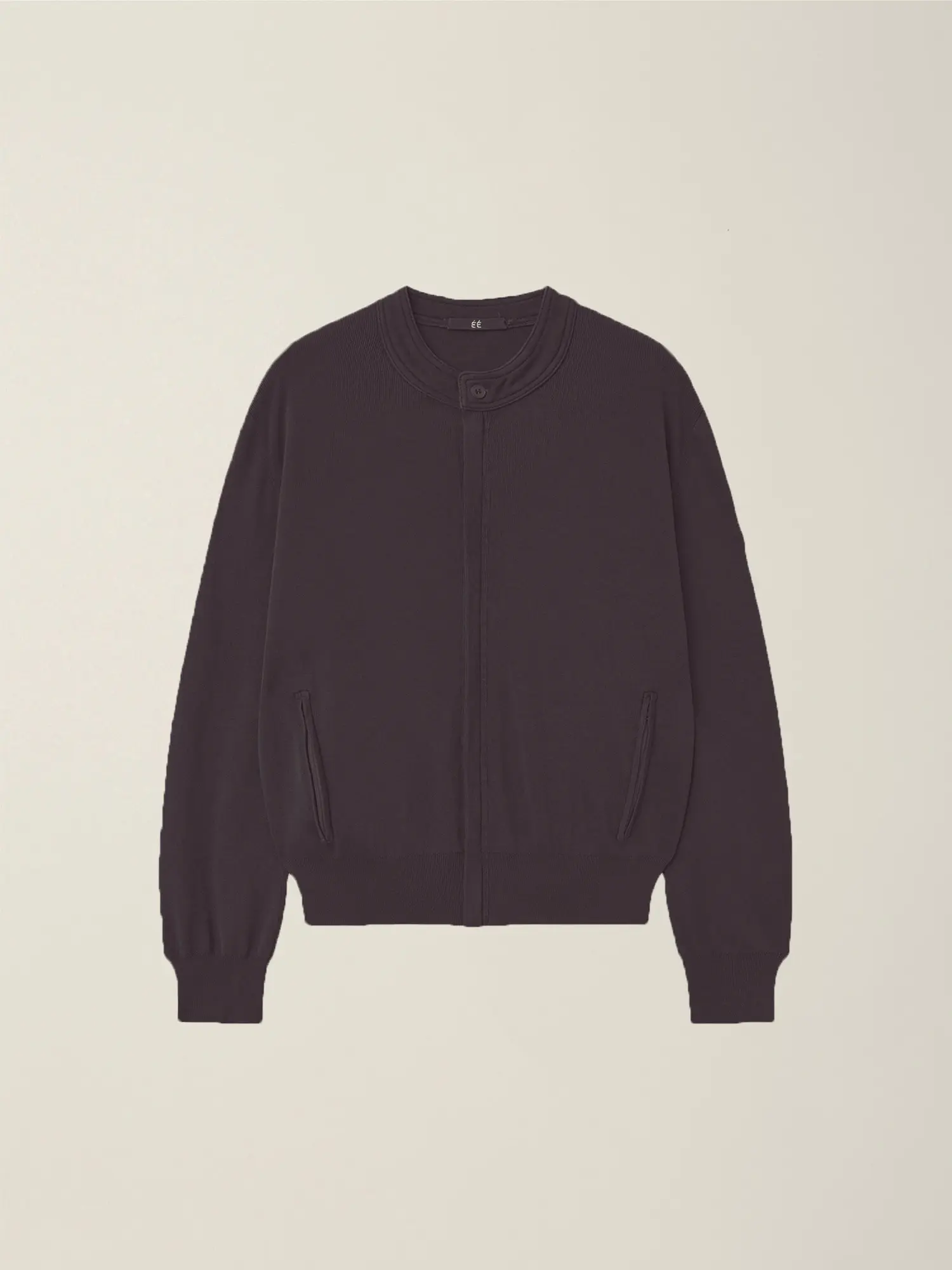 Men's Garment Dyed Round Neck Zip-Up Cardigan (Saddle Brown)