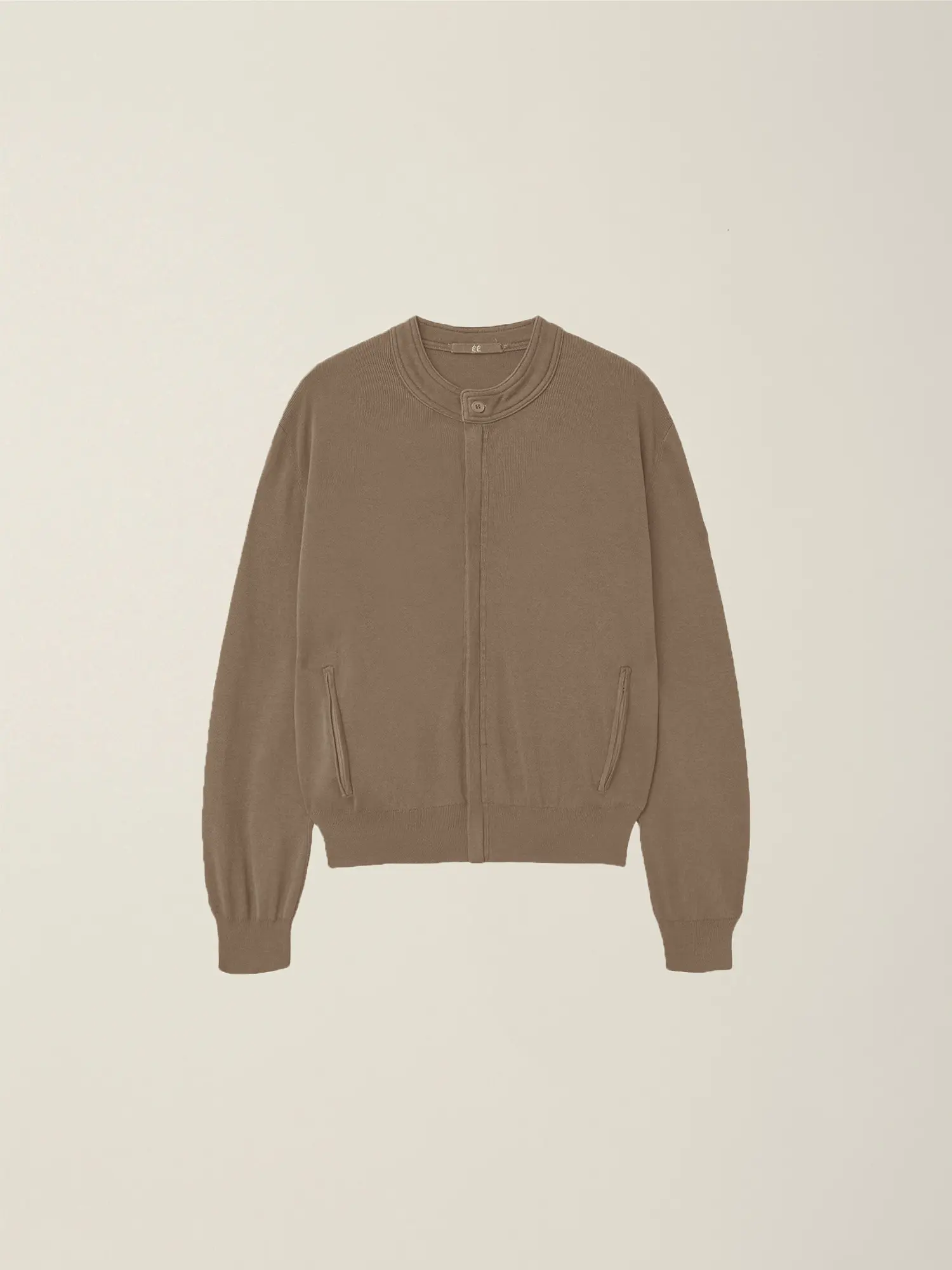 Women's Garment Dyed Round Neck Zip-Up Cardigan (Camel)