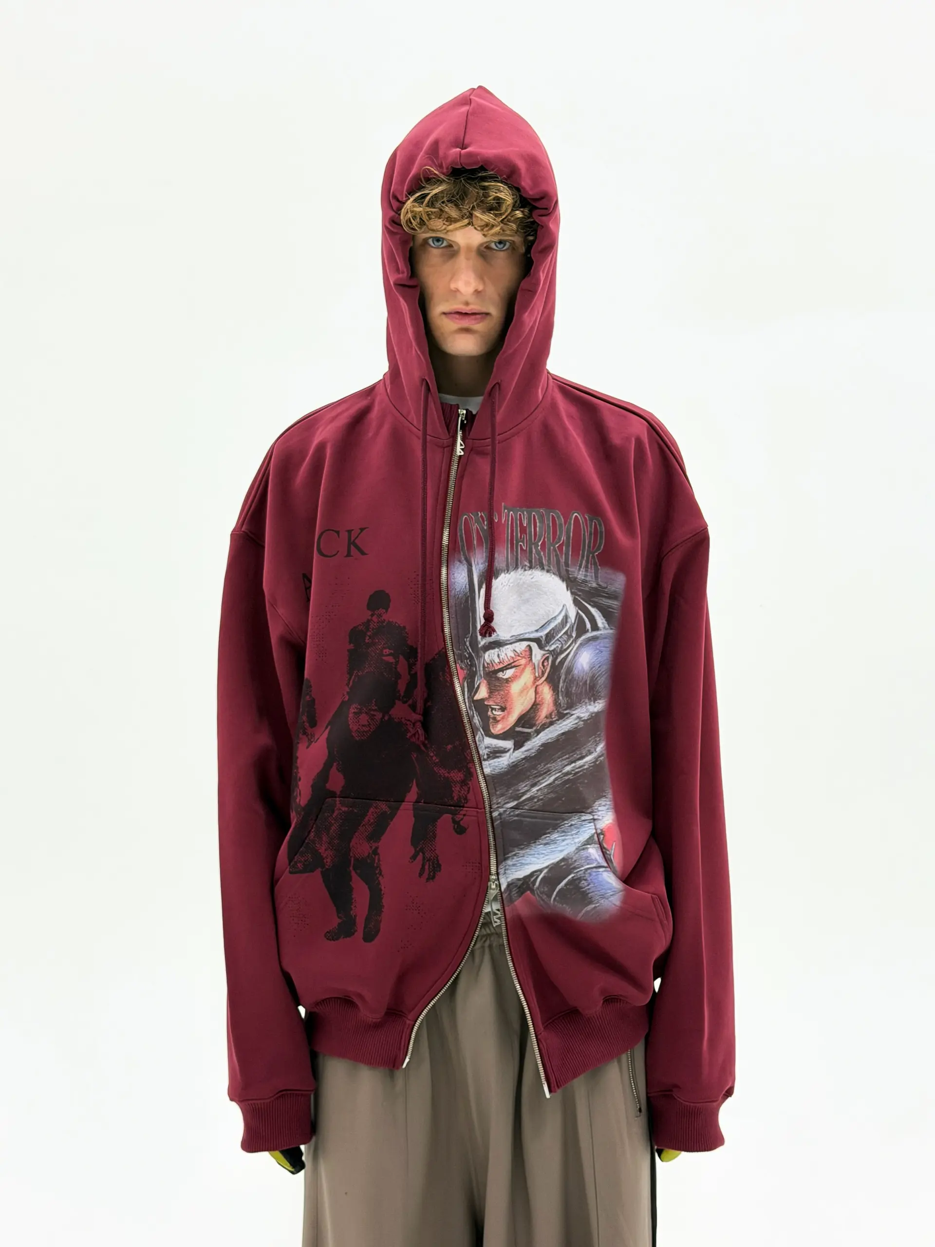 'Attack On Terror' OS Curved Zip Up Hoodie (Red)