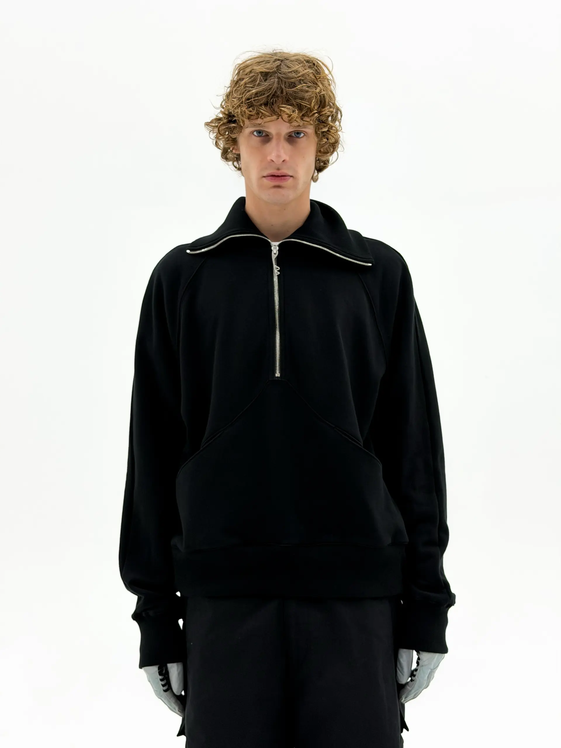High Neck Quarter Zip Sweater (Black)