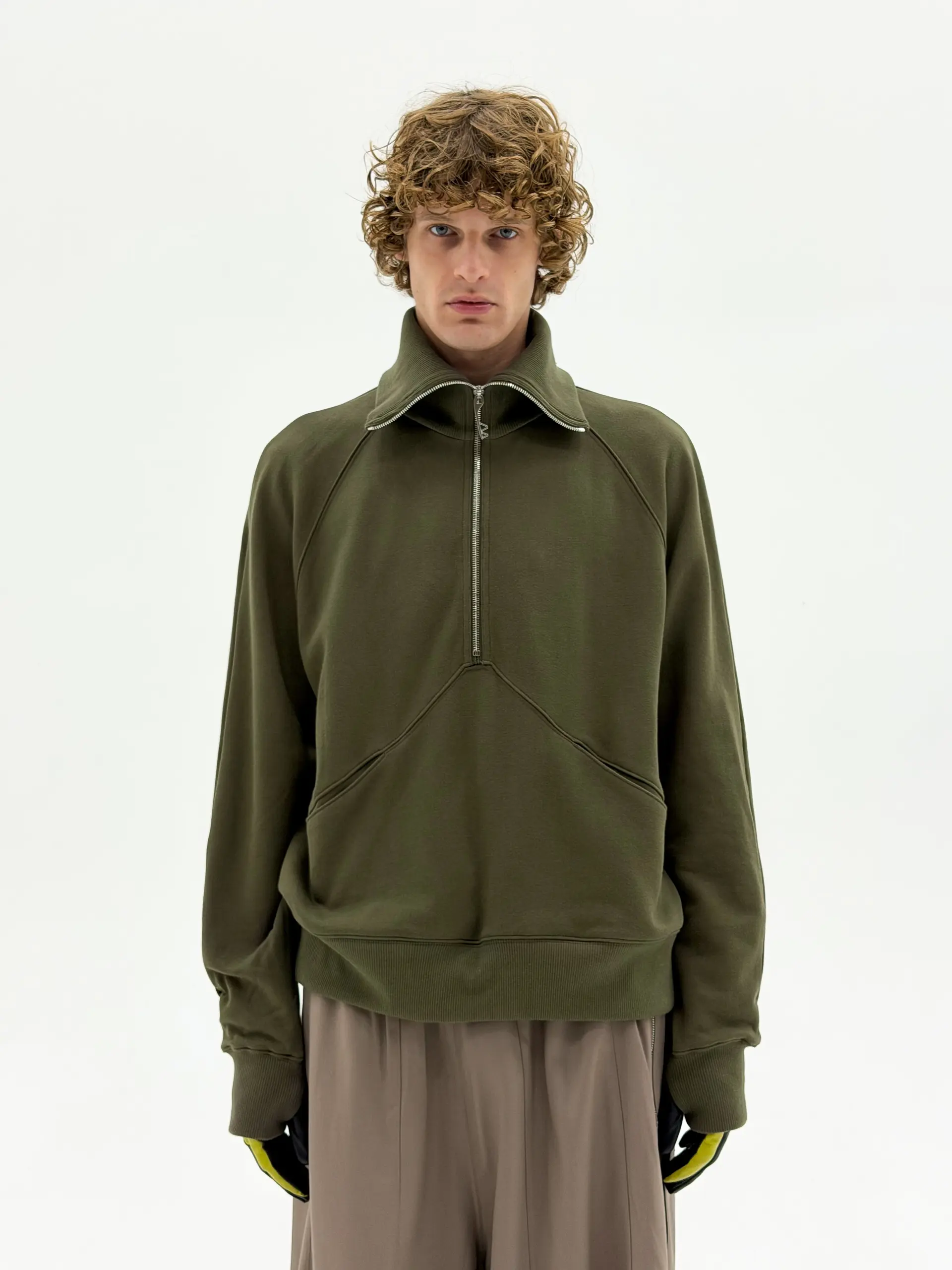 High Neck Quarter Zip Sweater (Army)