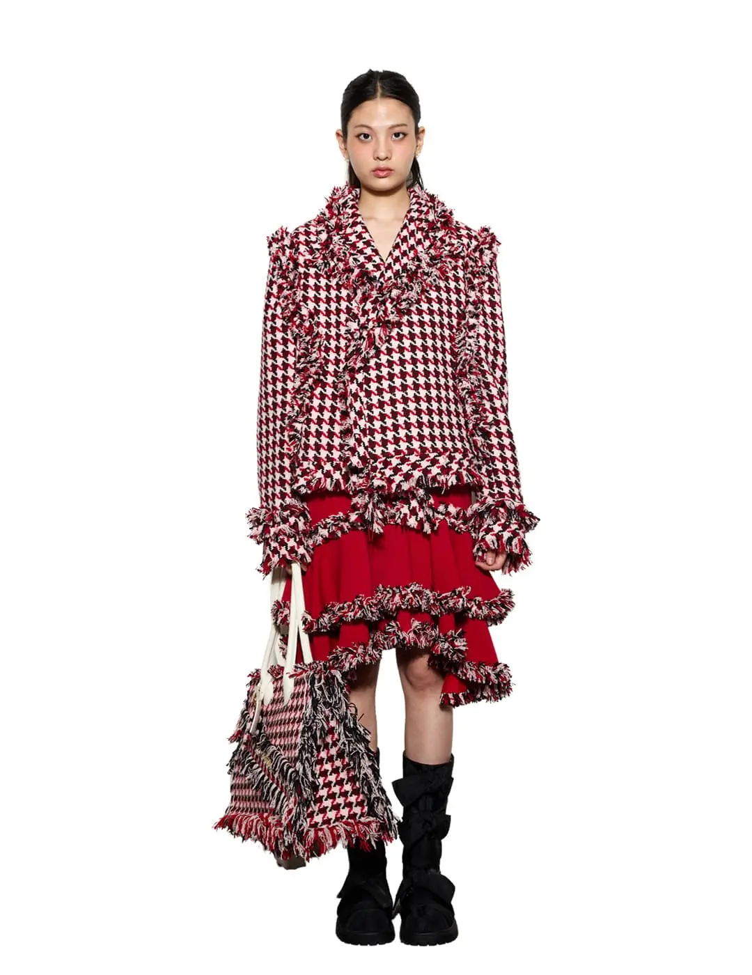 Houndstooth Fringed Tweed Jacket