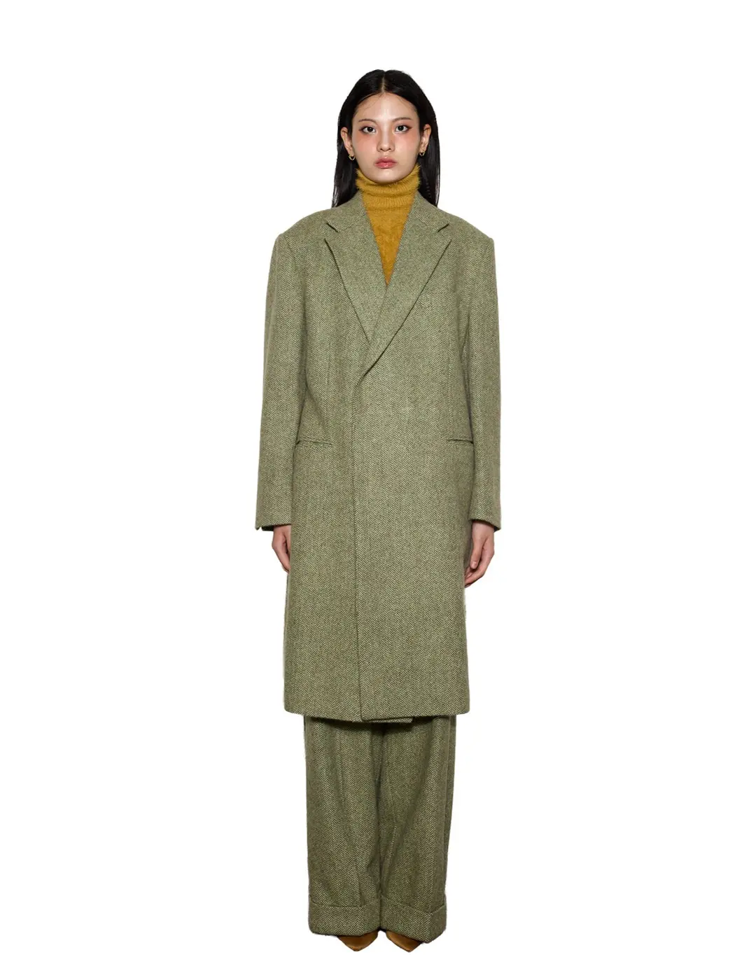 Herringbone Weave Straight Long Coat
