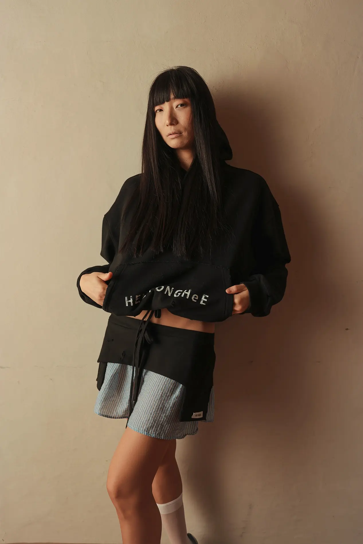 Ease Distressed Drawstring Hoodie